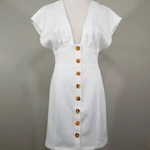 New Moodie White Button Up Front Mini Dress